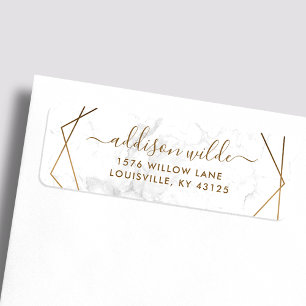 Étiquette Adresse moderne en marbre blanc géométrique or