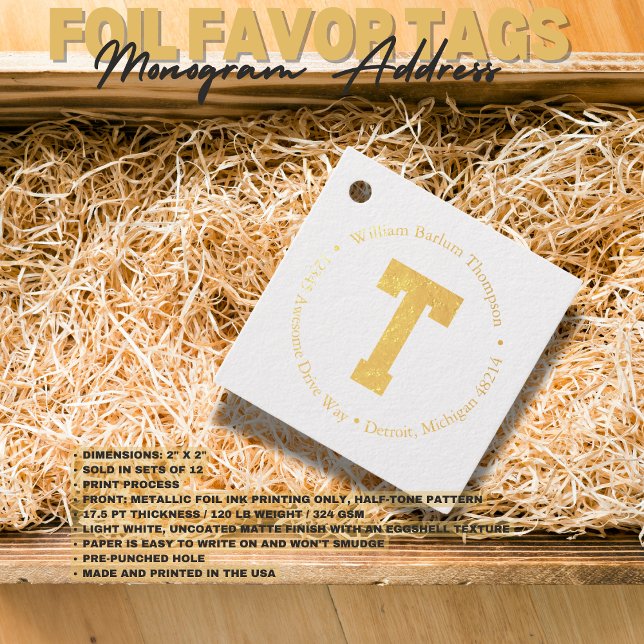 Étiquette Adresse Monogramme  (Birthday Depot
Monogram Address Foil Favor Tags)