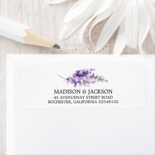 Étiquette Adresse personnalisée du Mariage d'aquarelle Laven (En situation)