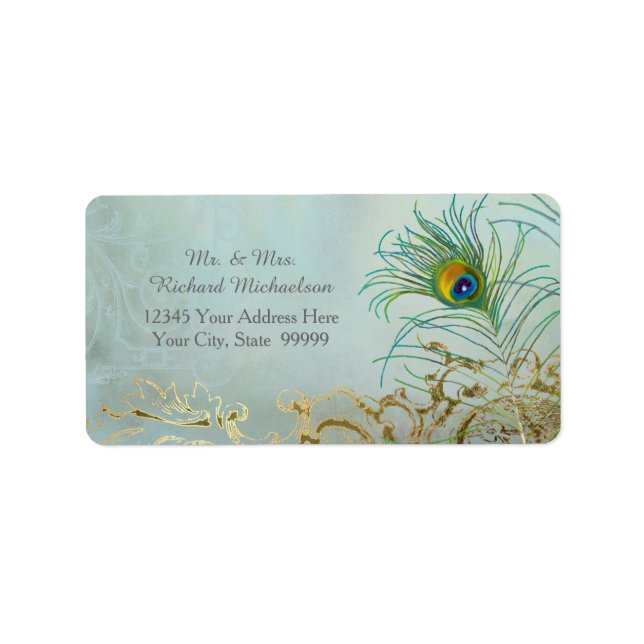 Étiquette Adresse personnalisée Elégant Peacock Feathers Art (Devant)