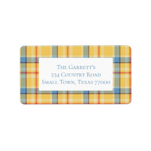 Étiquette Adresse personnalisée Plaid bleu et jaune automne