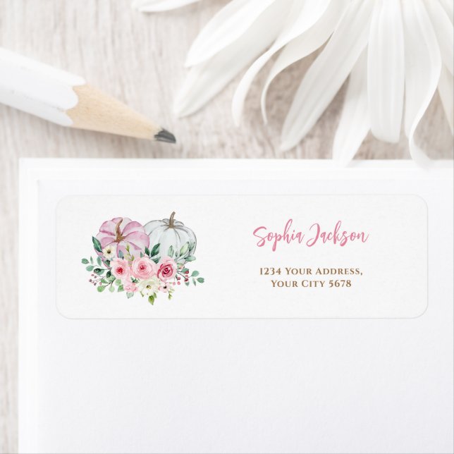 Étiquette Adresse Petite Citrouille Rose (En situation)