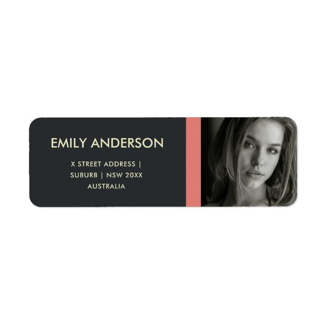 ÉTIQUETTE ADRESSE PHOTO PERSONNELLE ROSE ROUGE MODERNE NOIR (Devant)