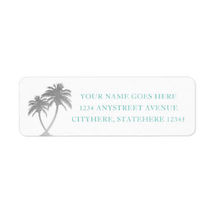 Étiquette Adresse pour la plage tropicale de palmier argent