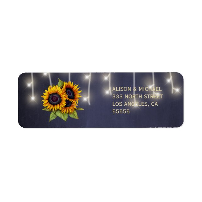 Étiquette Adresse rsvp de tournesol de tableau noir rustique (Devant)