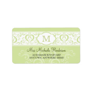 Étiquette Adresse verte de monogramme de damassé