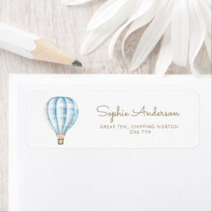 Étiquette Adventure Await Blue Hot Air Balloon Baby shower