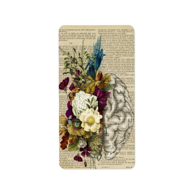 Étiquette affiche d'anatomie du cerveau floral médical (Devant)