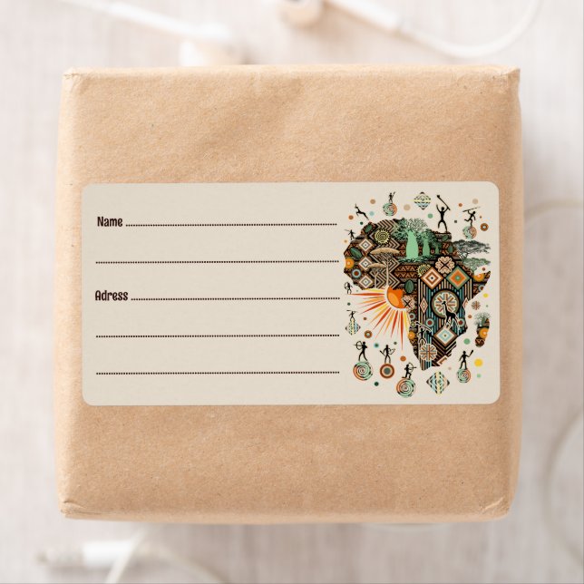 Étiquette Africa Map Decorative Tribal Elements Pattern (En situation)