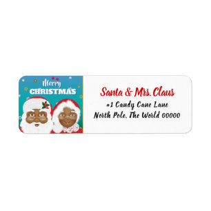 Étiquette African American Père Noël et Mme Claus Christmas
