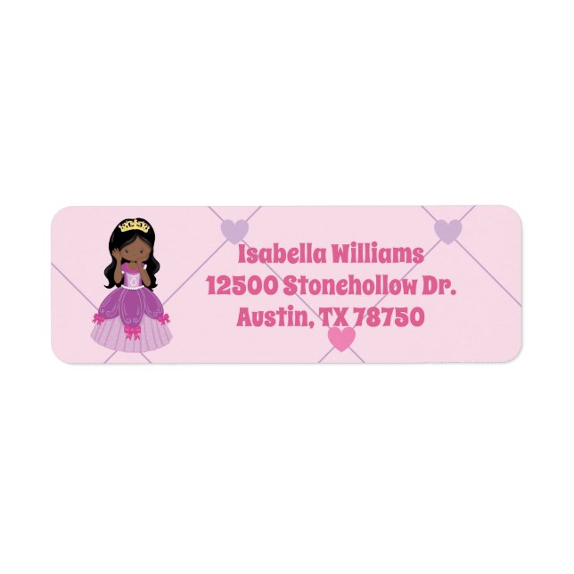 Étiquette African American Princess Girl Pink Adresse de ret (Devant)