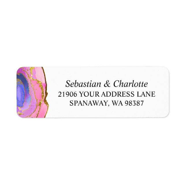 Étiquette Agate Pink Aquarelle Ombre Modern Gold Adresse (Devant)