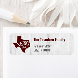 Étiquette Aggies Maroon XOXO, Y'all - Forme d'état du Texas