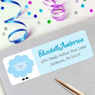 Étiquette Agneau bleu mou doux Baby shower moderne Adresse