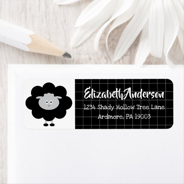 Étiquette Agneau noir blanc moderne Kawaii Baby shower Adres (En situation)