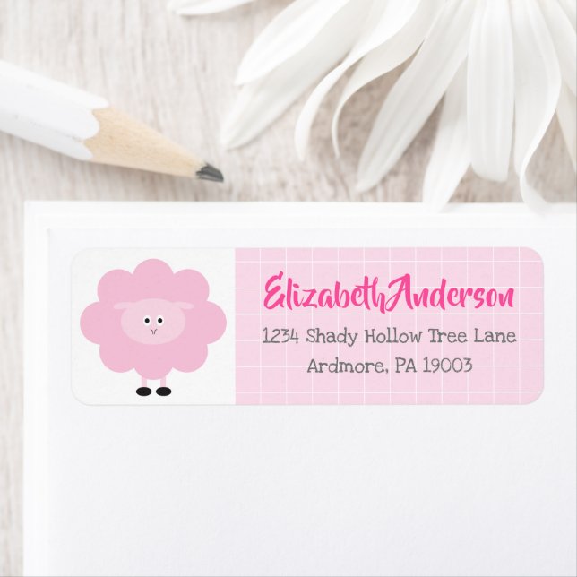 Étiquette Agneau rose Baby shower mignon sucré Adresse moder (En situation)
