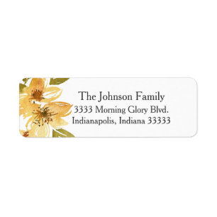 Étiquette Airy Yellow Floral Mariage Adresse de retour