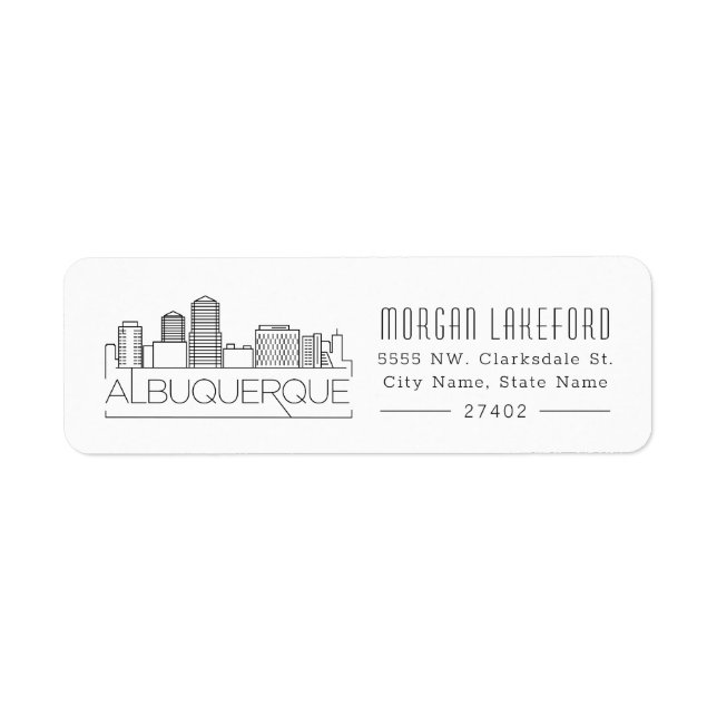 Étiquette Albuquerque, Nouveau-Mexique Stylisé Skyline | (Devant)