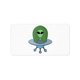 Étiquette Alien dans son petit vaisseau spatial