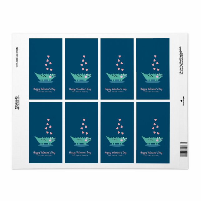 Étiquette Alligator Valentines Jour Vertical (Feuille entière)