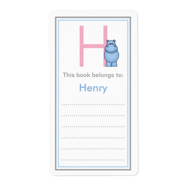 Étiquette Alphabet Animal H est pour les plaques d'Hippo (Devant)