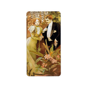 Étiquette Alphonse Mucha Flirt Vintage Art romantique Nouvea