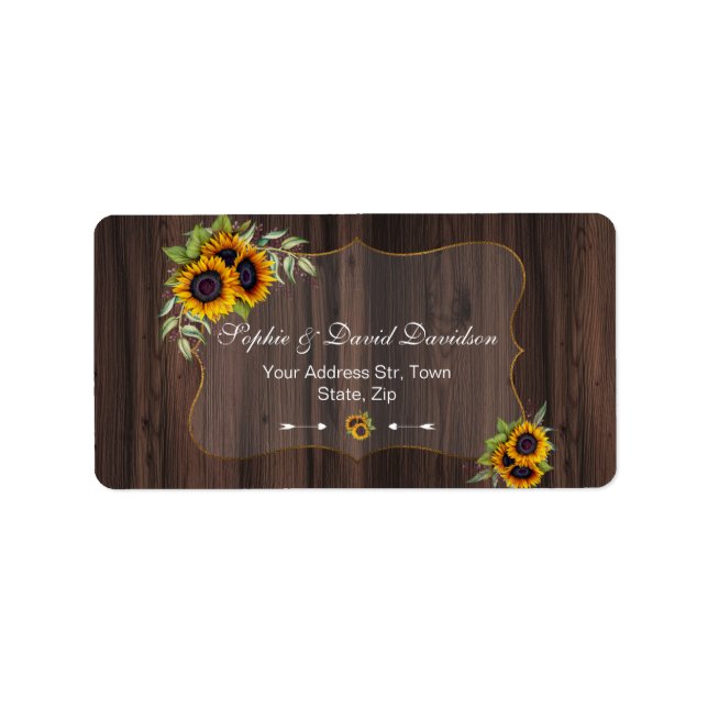 Étiquette Ambiance romantique Sunflower Mariage en bois (Devant)