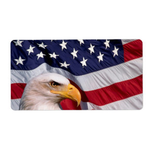 Étiquette American Bald Eagle avec Arrière - plan drapeau Ét