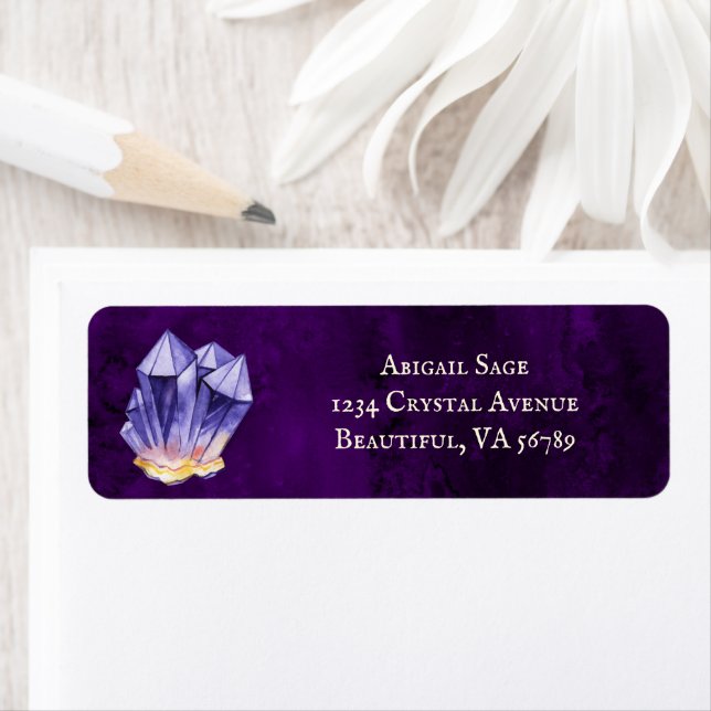 Étiquette Amethyst Crystal Purple et Gold Adresse (En situation)