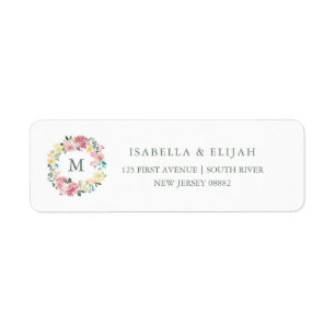 Étiquette Amour merveilleux   Aquarelle Rose Floral Monogram