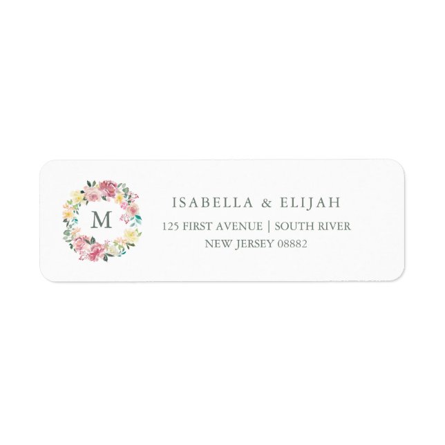 Étiquette Amour merveilleux | Aquarelle Rose Floral Monogram (Devant)