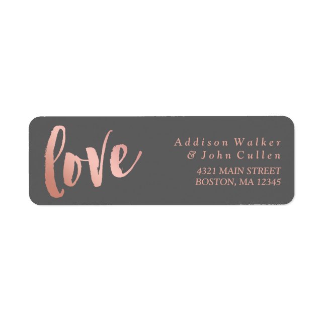 Étiquette Amour | Or et gris Rose | Nom personnalisé (Devant)