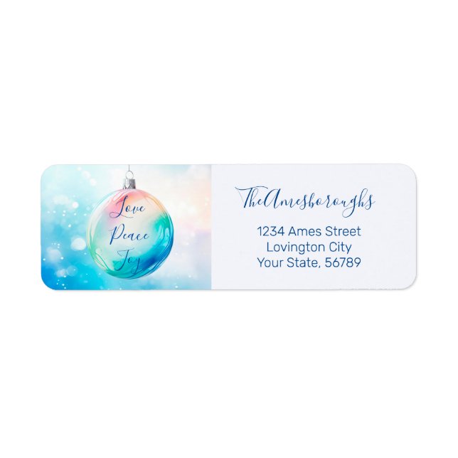 Étiquette Amour Paix Joie Noël Ornament Retour Adresse (Devant)