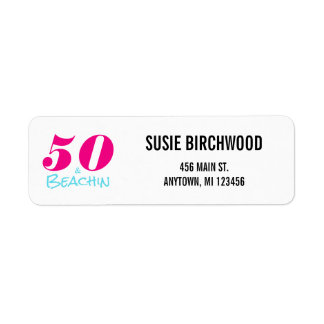 Étiquette Amusant 50 & Beachin Hot rose Aquamarine Texte noi