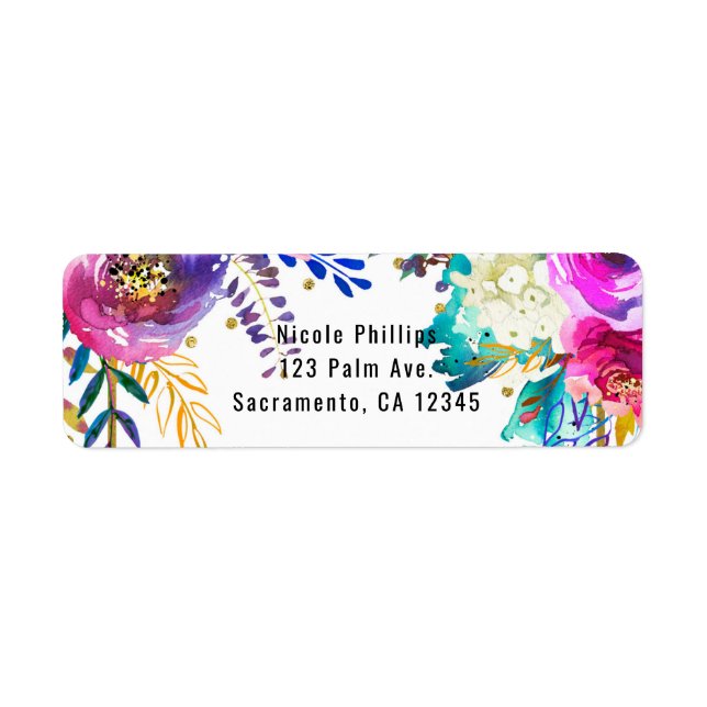 Étiquette Amusant Bright Bold Aquarelle Floral Glam Élégant (Devant)
