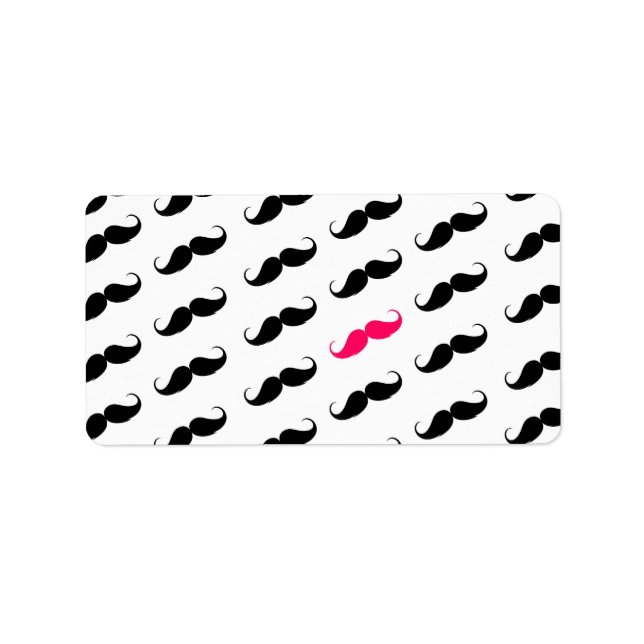 Étiquette Amusante Fille Rose Et Noir Motif Mustache (Devant)