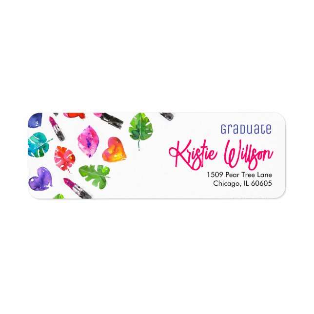Étiquette Amusants Vibrant Aquarelle Lipsticks Graduation Pa (Devant)