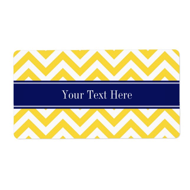 Étiquette Ananas Blanc LG Chevron Marine Nom bleu Monogramme (Devant)