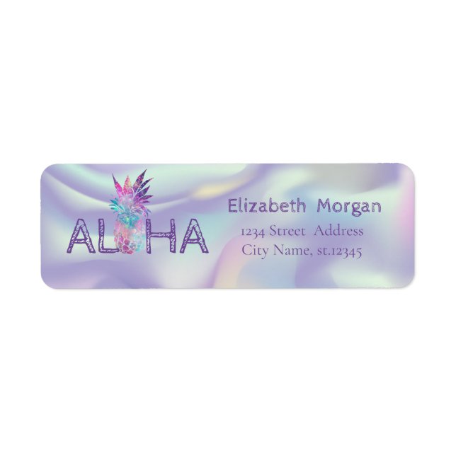 Étiquette Ananas Holographique Moderne, Aloha, (Devant)