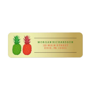 Étiquette Ananas rouges et verts de Noël sur l'or