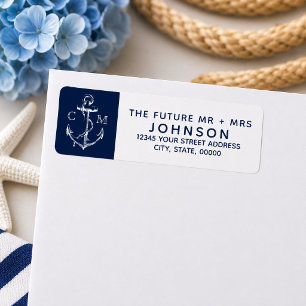 Étiquette Ancre blanche dessinée de style naval