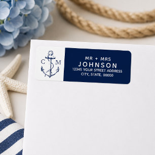 Étiquette Ancre de croquis de marine nautique Monogramme bla