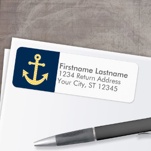 Étiquette Ancre nautique avec Motif de Navy Jaune Chevron
