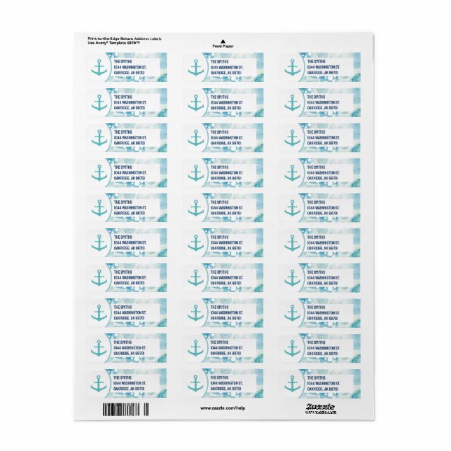 Étiquette Ancre nautique turquoise et bulle côtière (Feuille entière)