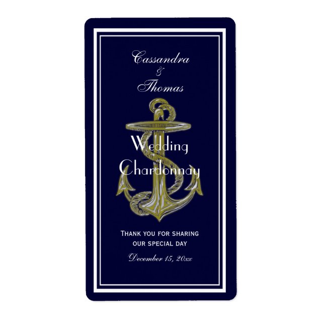 Étiquette Ancre nautique White Navy V Vin Bottle (Devant)