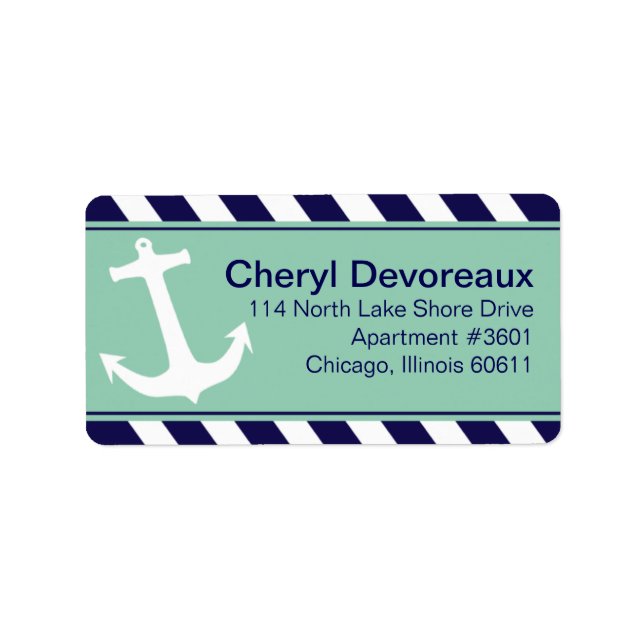 Étiquette Ancre sur les rayures | marine aqua (Devant)