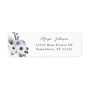 Étiquette Anemone Winter White Floral Adresse de retour