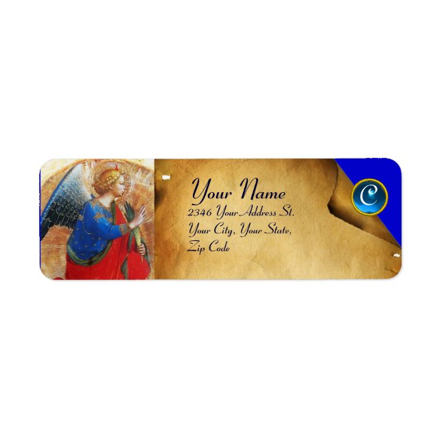 ÉTIQUETTE ANGE DANS LE MONOGRAMME ROUGE ET BLEU D'OR (Devant)