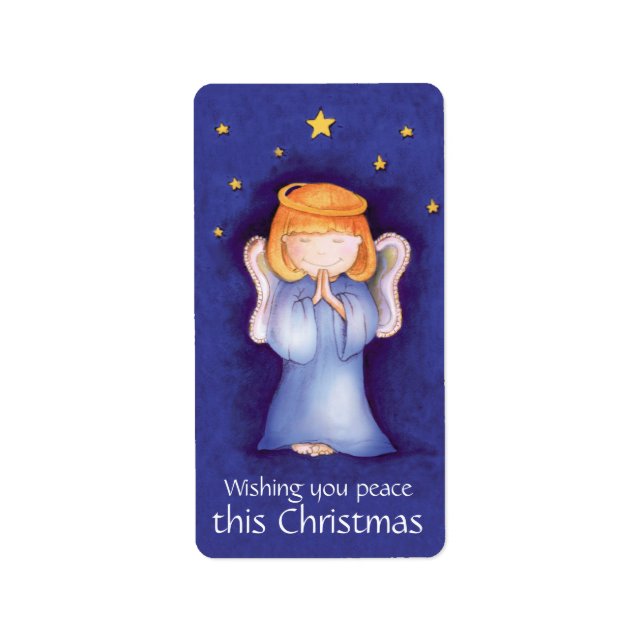 Étiquette Ange de Noël bâton bleu de paix (Devant)