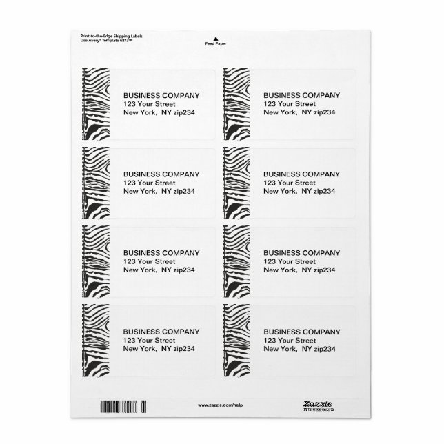 Étiquette Animal Noir Blanc Motif Stripes Moderne Zèbre (Feuille entière)